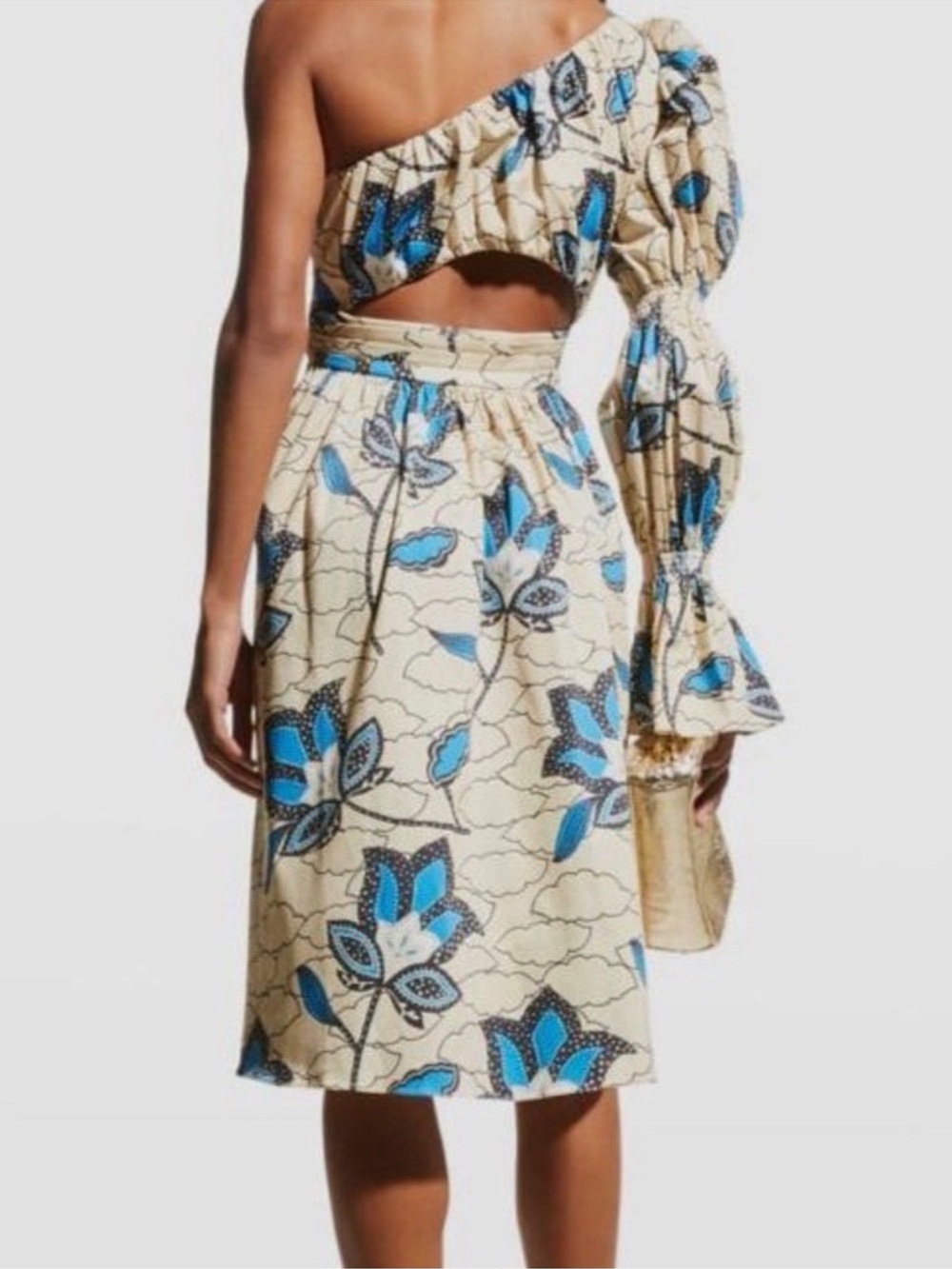 Autumn Adeigbo Cream and Blue Floral One-Shoulder Midi Dress - Picture 2 of 5